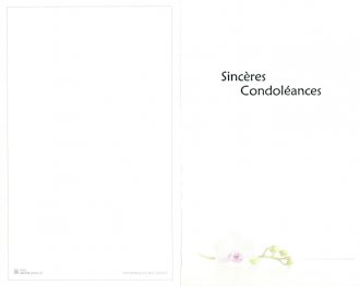 Carte de condoléances, format double avec marquage 'Sincères Condoléances'